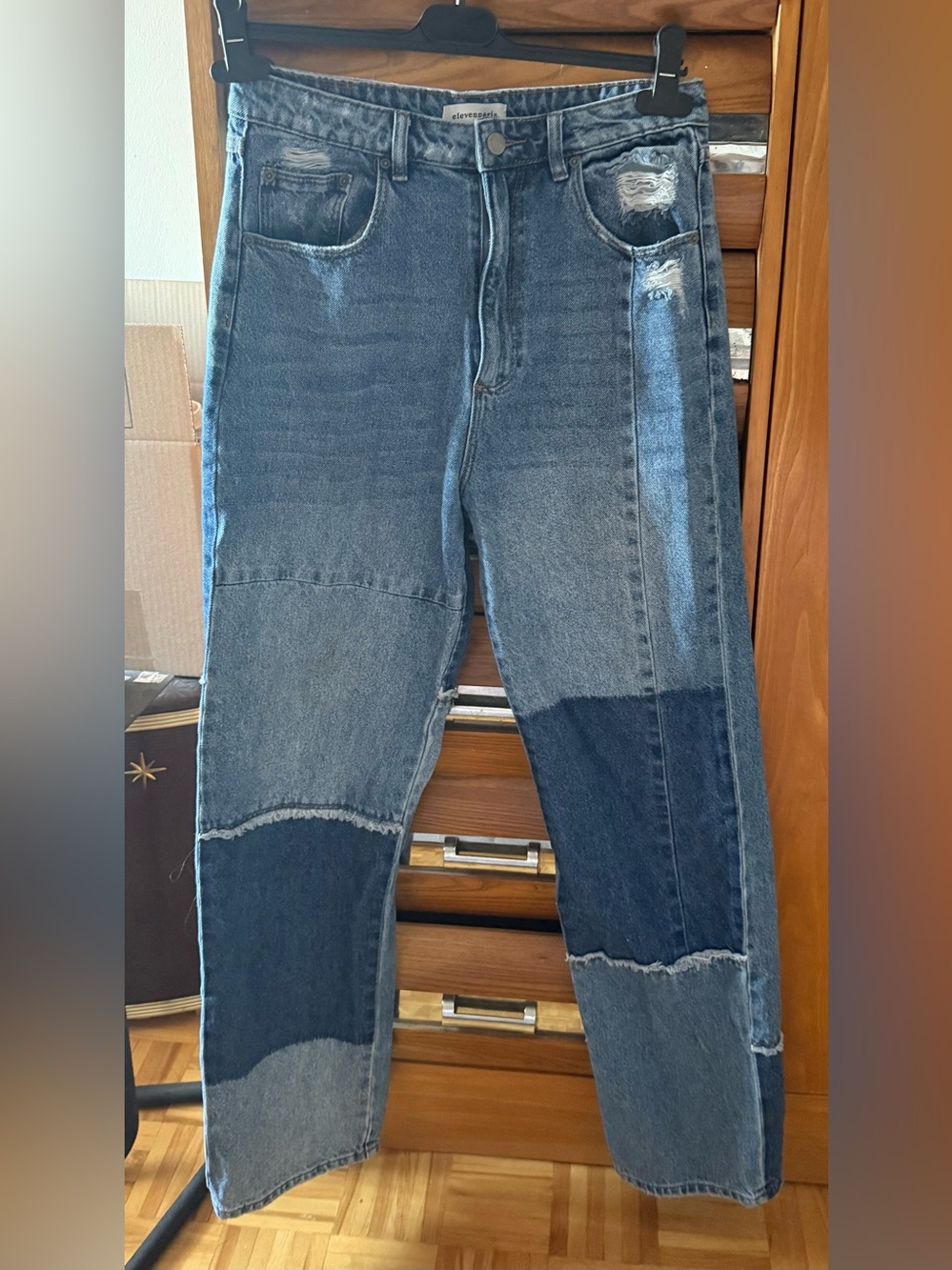 Eleven Paris Two-Tone Patchwork Blue Jeans